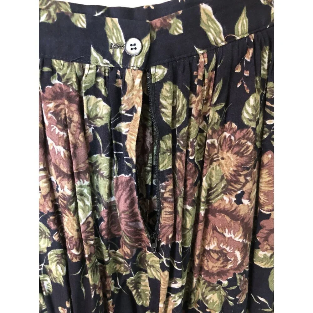 Vintage Floral Pleated Midi Skirt Womens 9/10 Cottagecore Fairycore Fairy Grunge